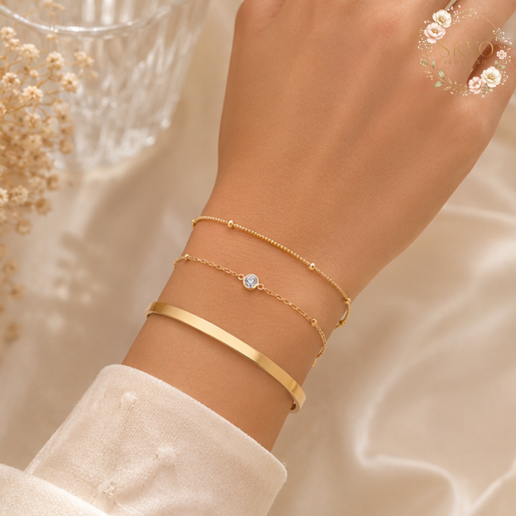 3PC Chain Link Bar Bracelets Stainless Steel, Minimalist Jewelry, Gift for Women, Elegant Stackable Arm Cuffs, Modern Fashion Accessories