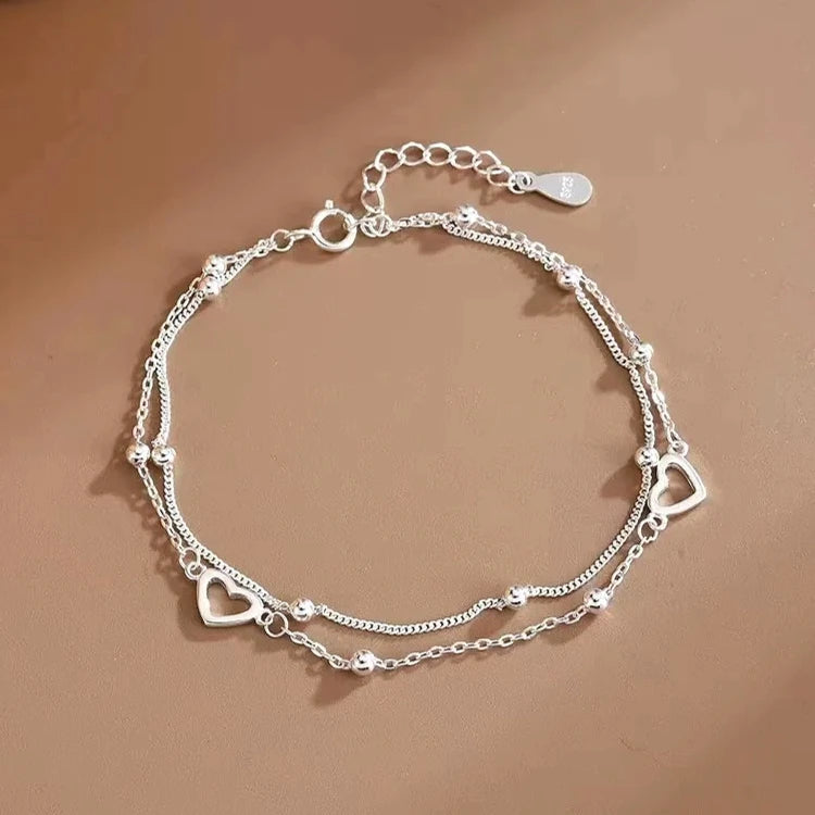 925 Sterling Silver Hollow Heart Bracelet
