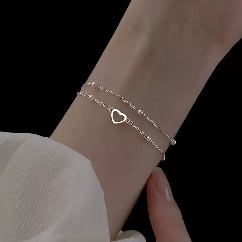 925 Sterling Silver Hollow Heart Bracelet
