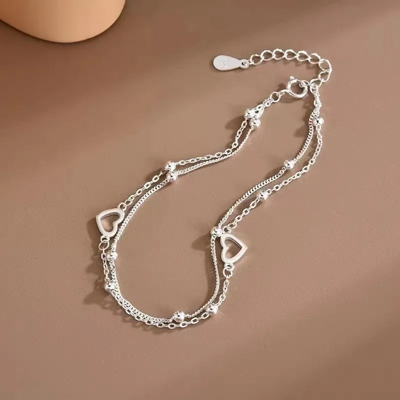 925 Sterling Silver Hollow Heart Bracelet