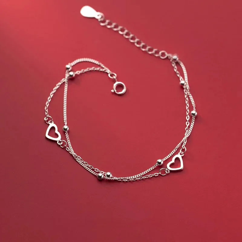 925 Sterling Silver Hollow Heart Bracelet