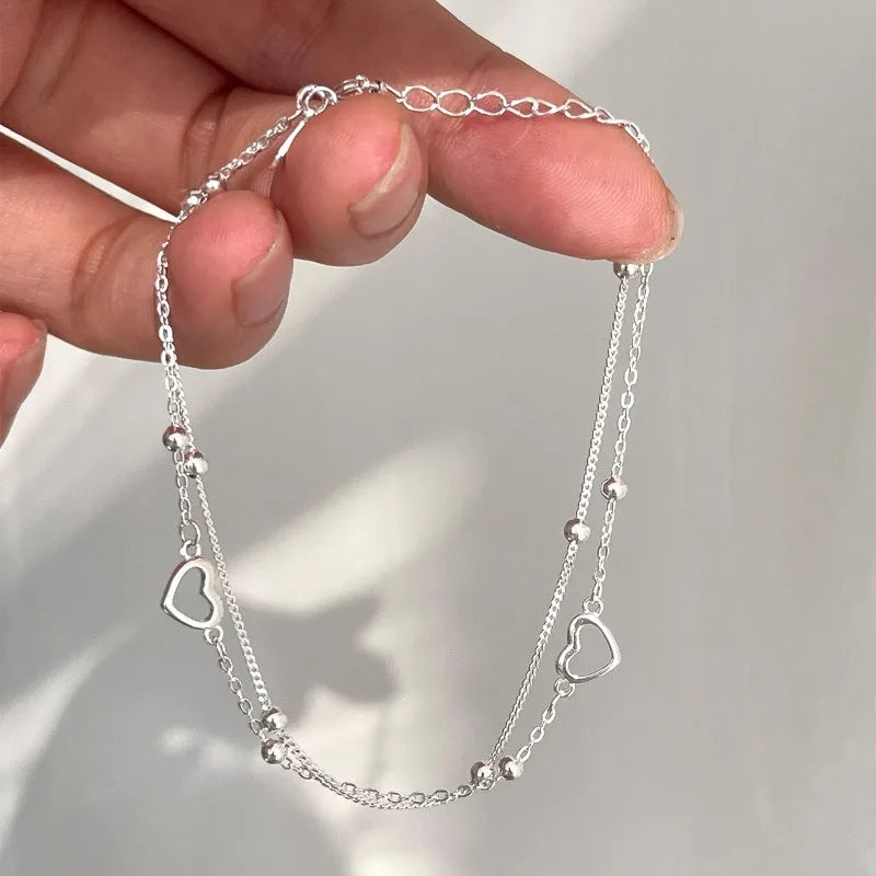 925 Sterling Silver Hollow Heart Bracelet