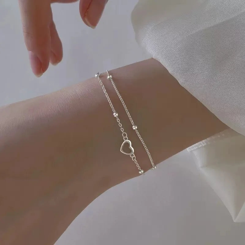 925 Sterling Silver Hollow Heart Bracelet