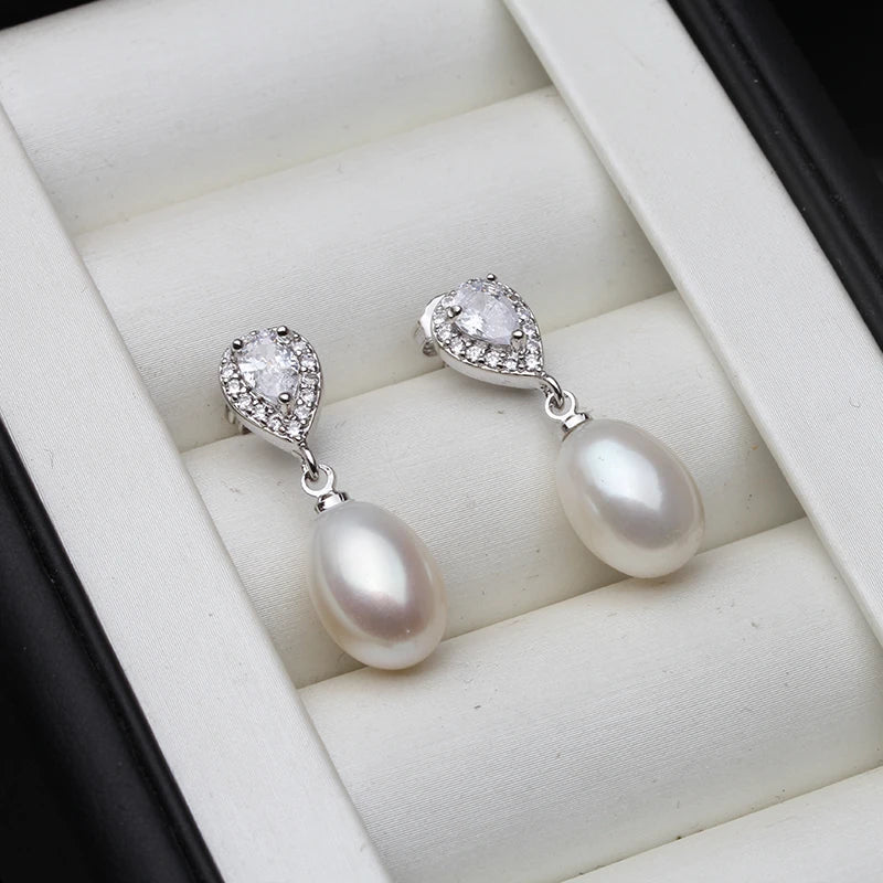 Genuine Fresh Water 925 Silver Pearl Earrings 