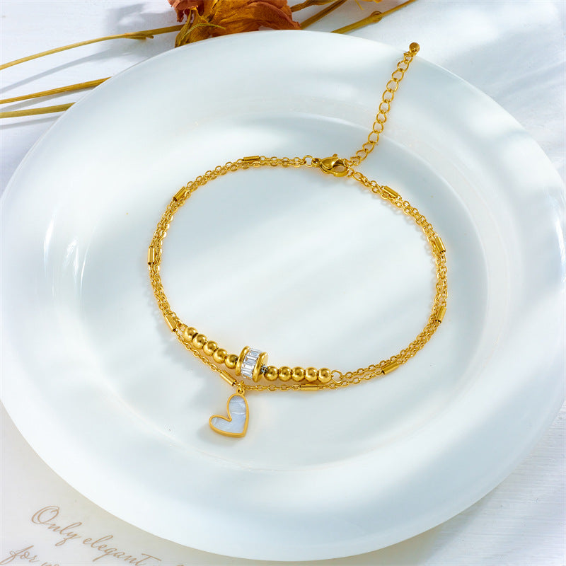 Fashion Jewelry Boho Classic Love Heart Chain Double Layer Chain Anklet