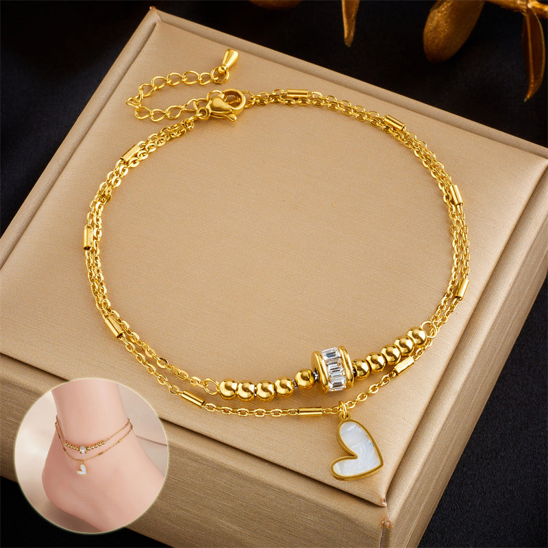 Fashion Jewelry Boho Classic Love Heart Chain Double Layer Chain Anklet