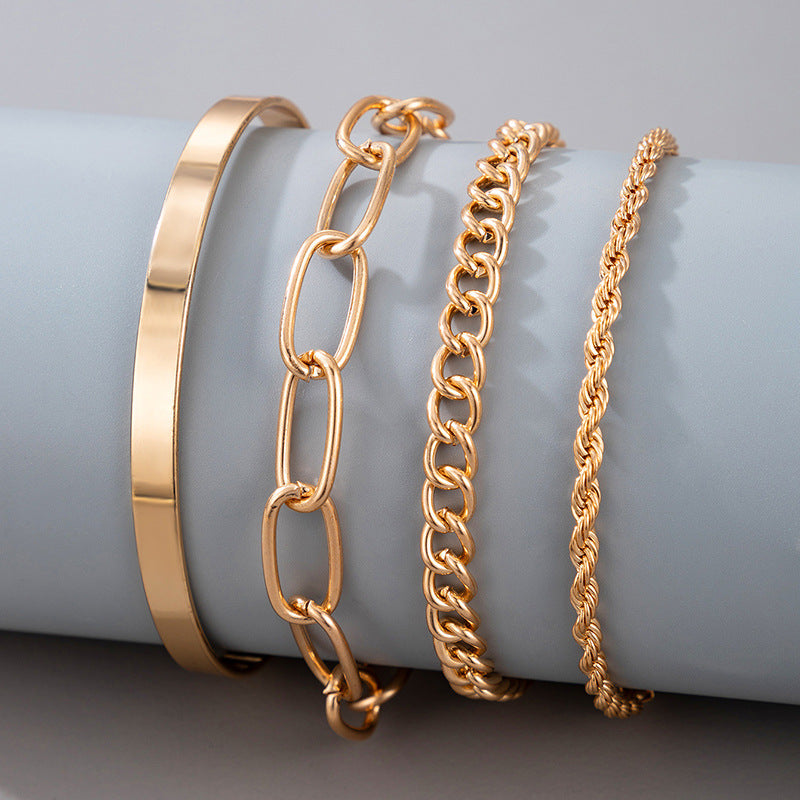 Exaggerated and Minimalist Gold Thick Chain Bracelet Set of Four Pieces