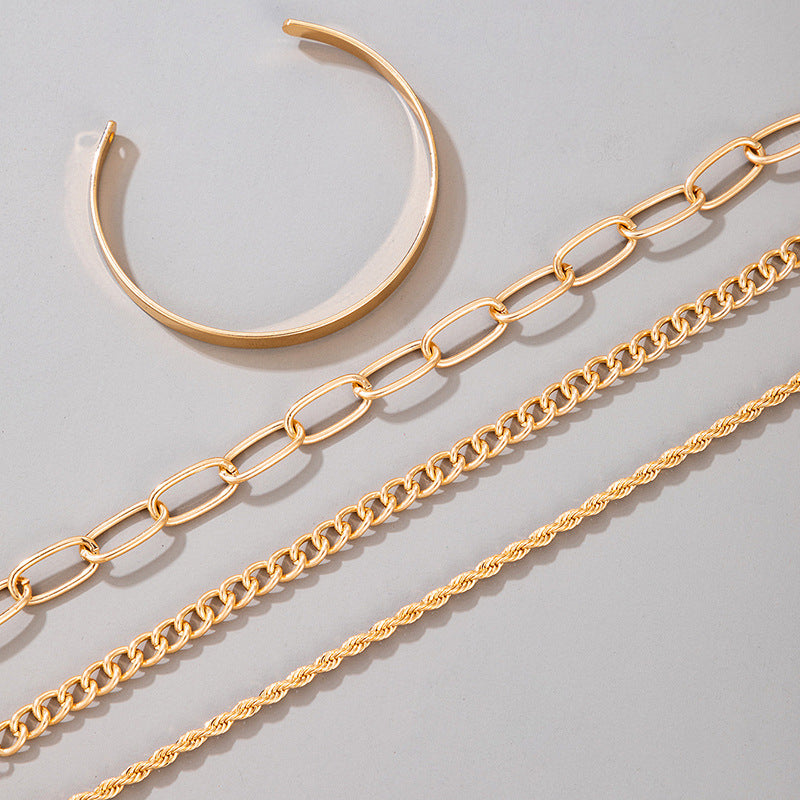 Exaggerated and Minimalist Gold Thick Chain Bracelet Set of Four Pieces
