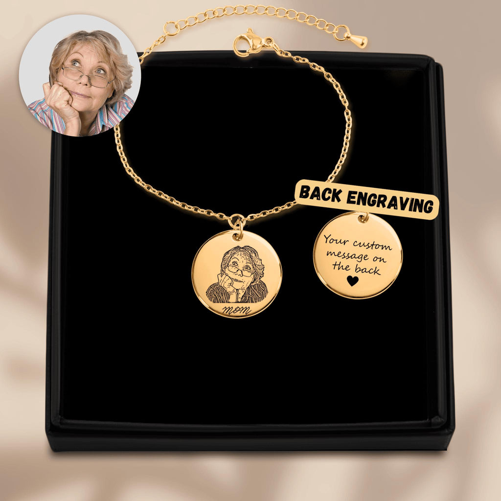 Personalized Portrait Bracelet with Custom Engraving, Heart Keepsake Jewelry, Gift for Her, Eternal Sentimental Gift, Unique Custom Jewelry