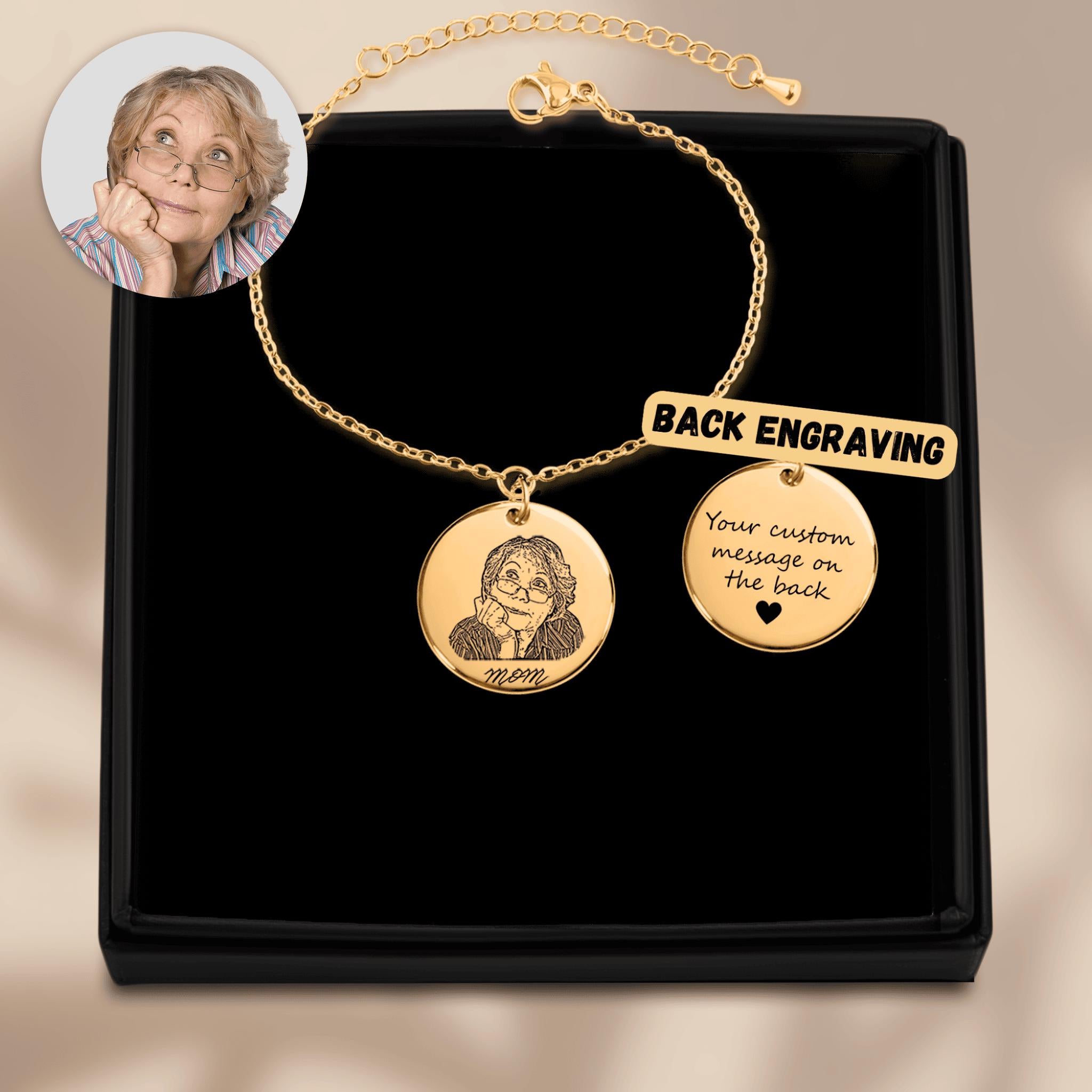 Personalized Portrait Bracelet with Custom Engraving, Heart Keepsake Jewelry, Gift for Her, Eternal Sentimental Gift, Unique Custom Jewelry