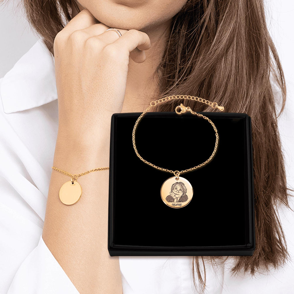 Personalized Portrait Bracelet with Custom Engraving, Heart Keepsake Jewelry, Gift for Her, Eternal Sentimental Gift, Unique Custom Jewelry