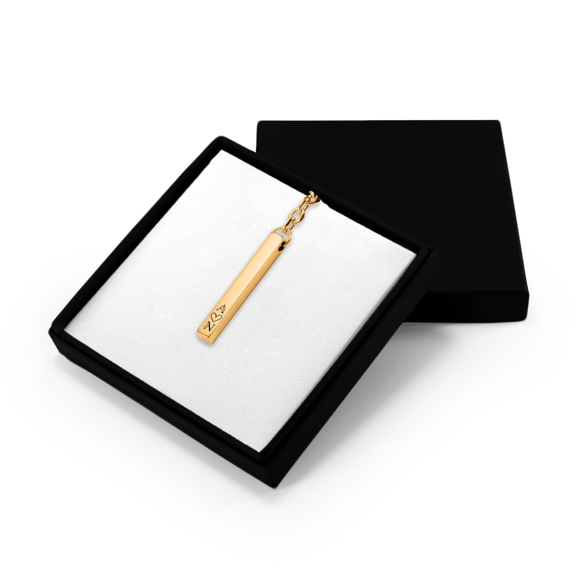 Personalized 3D Bar Keychain with Laser Engraving | Stainless Steel, 18k Gold or Rose Gold Plated Custom Jewelry Gift for Him or Her