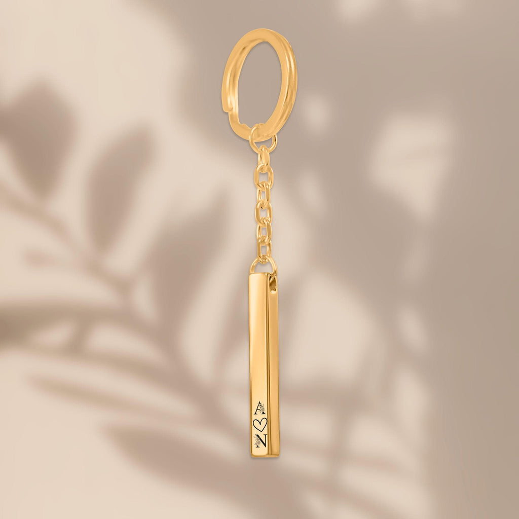 Personalized 3D Bar Keychain with Laser Engraving | Stainless Steel, 18k Gold or Rose Gold Plated Custom Jewelry Gift for Him or Her