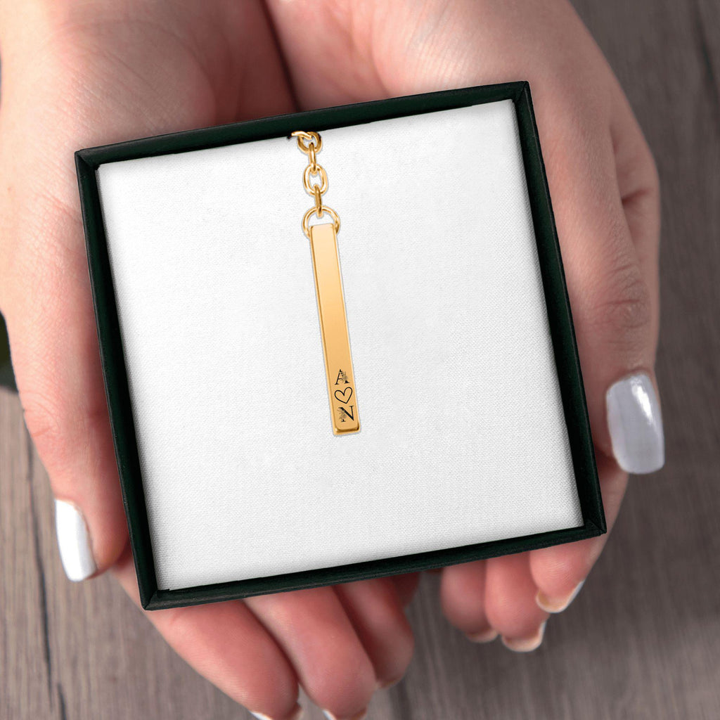 Personalized 3D Bar Keychain with Laser Engraving | Stainless Steel, 18k Gold or Rose Gold Plated Custom Jewelry Gift for Him or Her