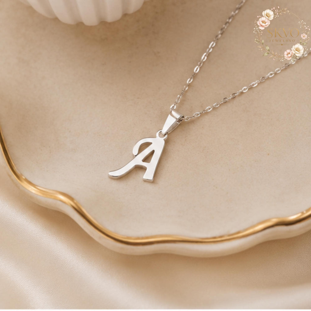 Initial Letter Pendant Necklace, Silver Alphabet Jewelry, Custom Name Charm, Gift for Her, Personalized Letter Necklace