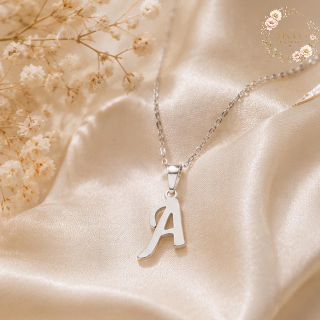 Initial Letter Pendant Necklace, Silver Alphabet Jewelry, Custom Name Charm, Gift for Her, Personalized Letter Necklace