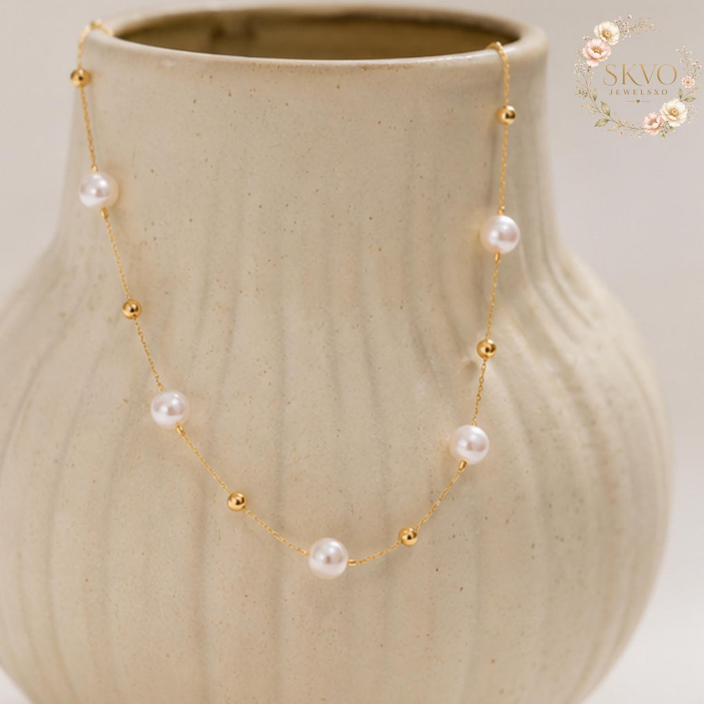 Pearl Beads Necklace Minimalist Style, Elegant Jewelry for Women, Delicate Layered Pearl Necklace, Wedding, Anniversary Gift