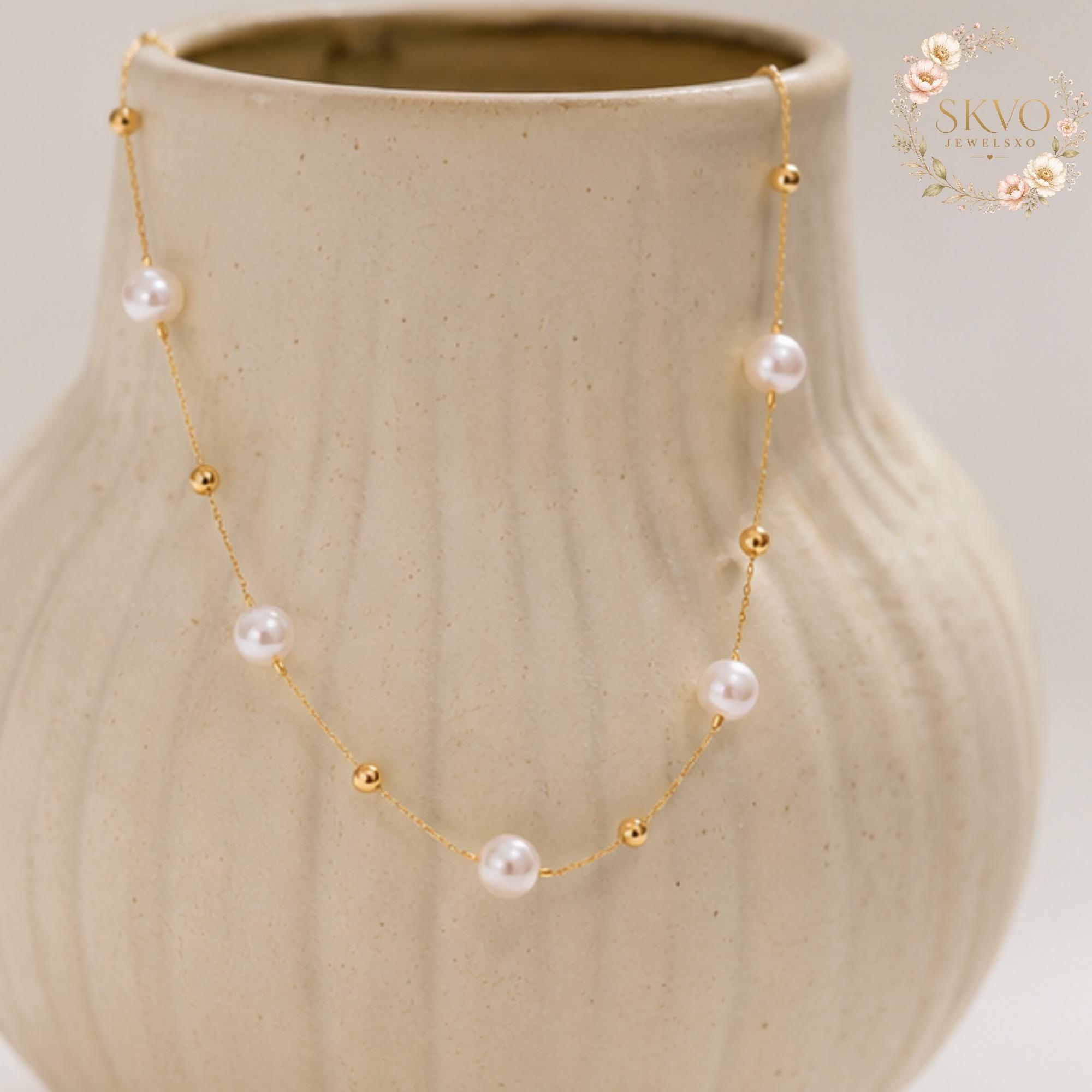 Pearl Beads Necklace Minimalist Style, Elegant Jewelry for Women, Delicate Layered Pearl Necklace, Wedding, Anniversary Gift