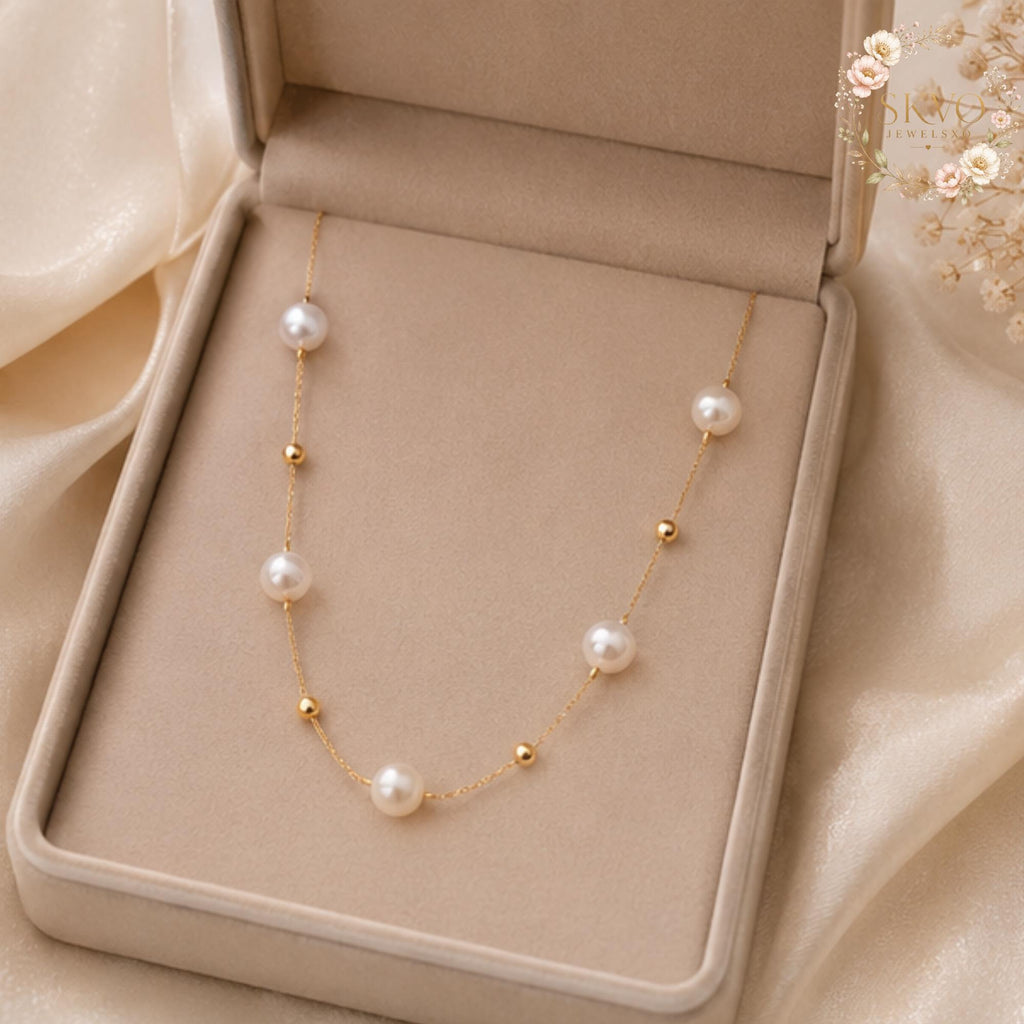 Pearl Beads Necklace Minimalist Style, Elegant Jewelry for Women, Delicate Layered Pearl Necklace, Wedding, Anniversary Gift