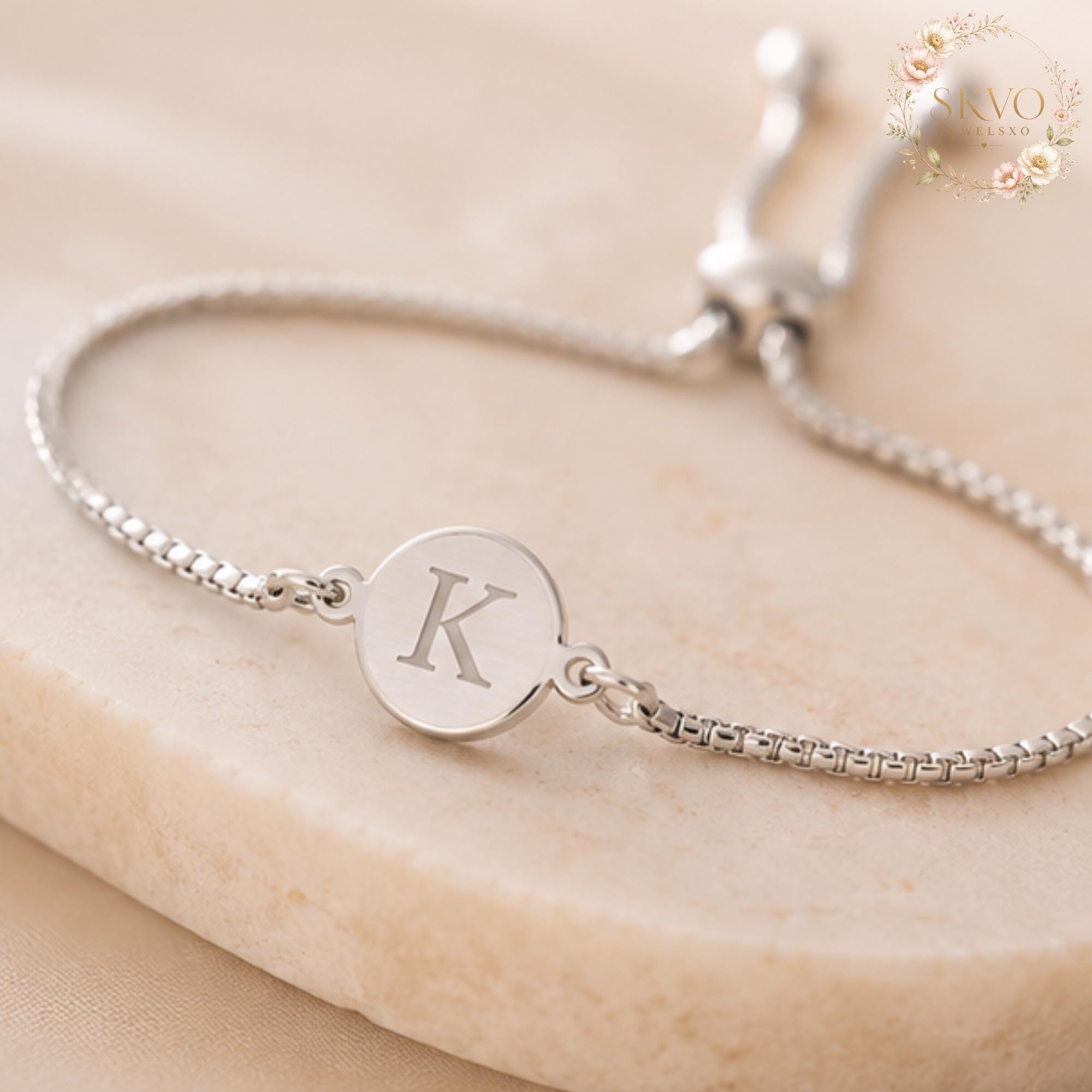 Personalized Monogram Adjustable Charm Bracelet | Custom Initial Charm Bracelet