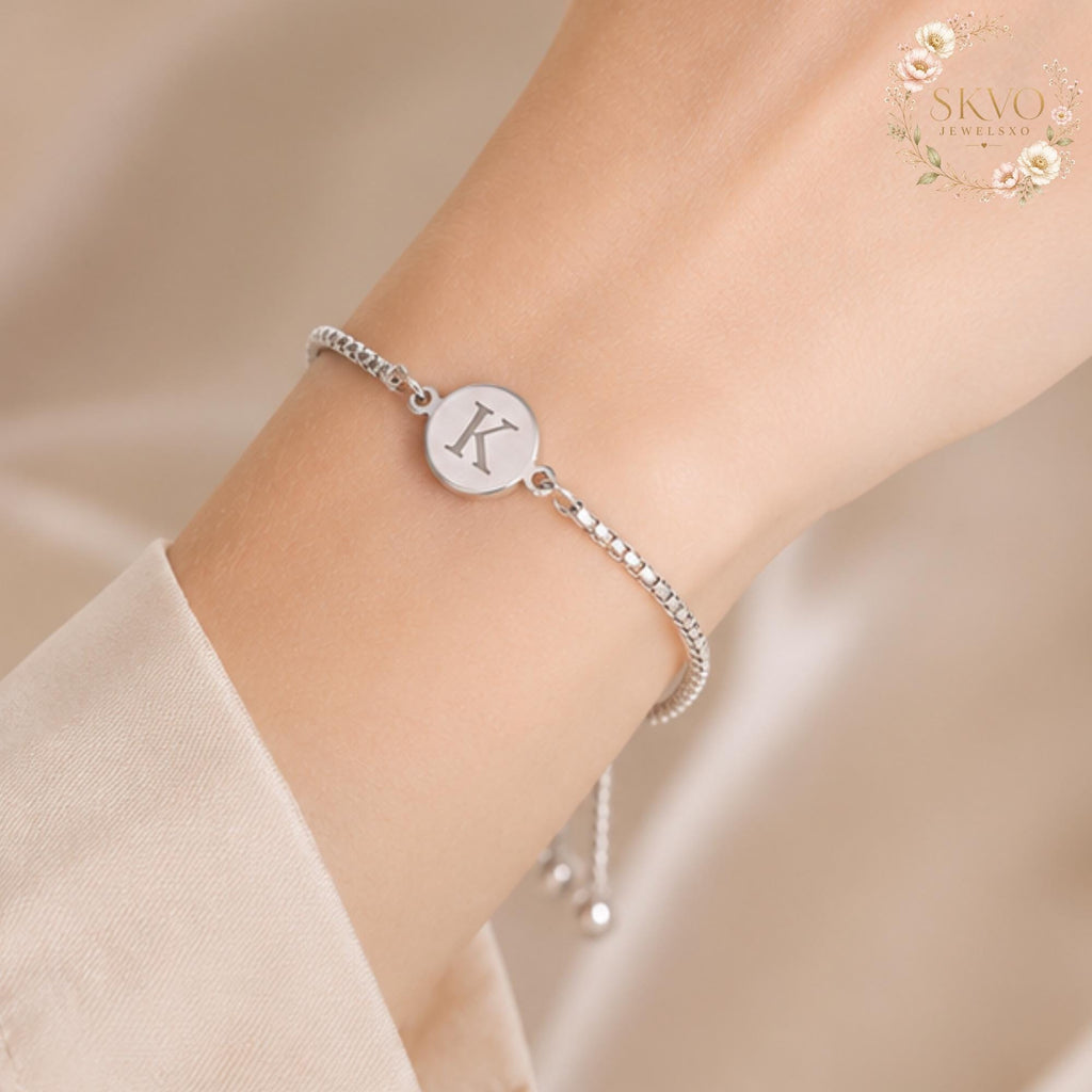 Personalized Monogram Adjustable Charm Bracelet | Custom Initial Charm Bracelet