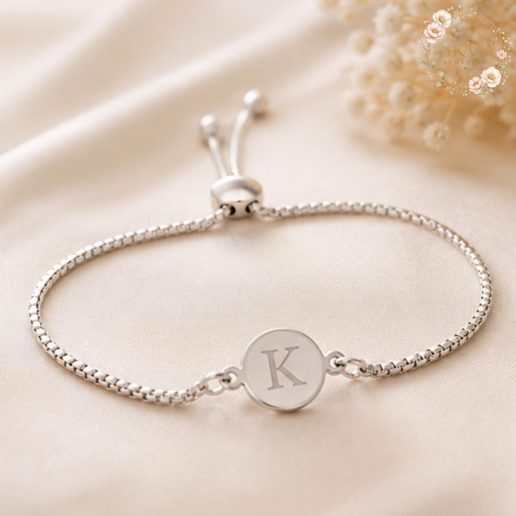 Personalized Monogram Adjustable Charm Bracelet | Custom Initial Charm Bracelet