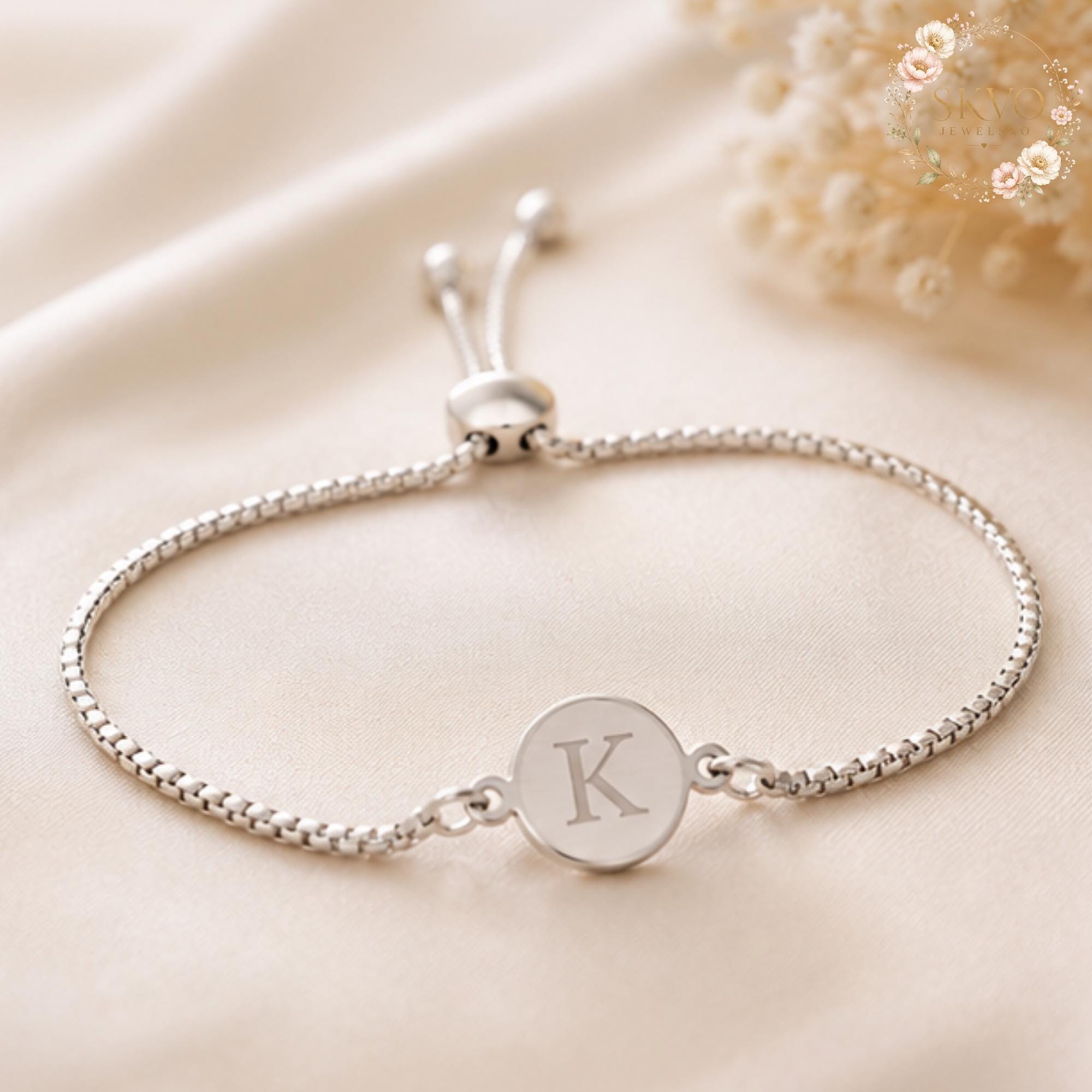 Personalized Monogram Adjustable Charm Bracelet | Custom Initial Charm Bracelet