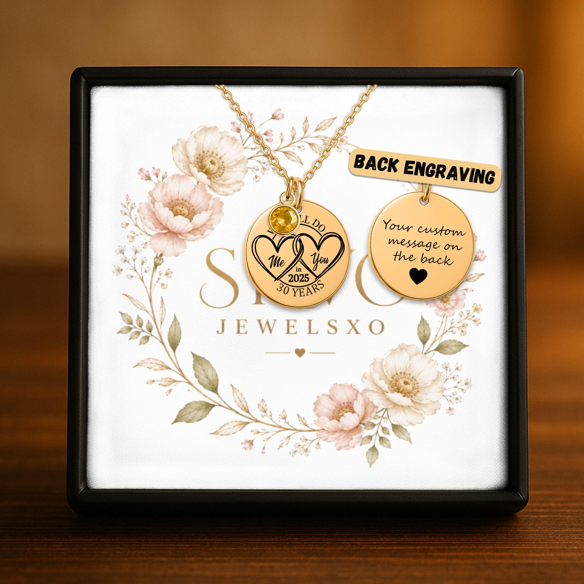 Personalized Coin Necklace with Birthstone, Custom Engraved Jewelry, Stainless Steel or Gold Plated, Gift for Her, Anniversary, Mothers Day