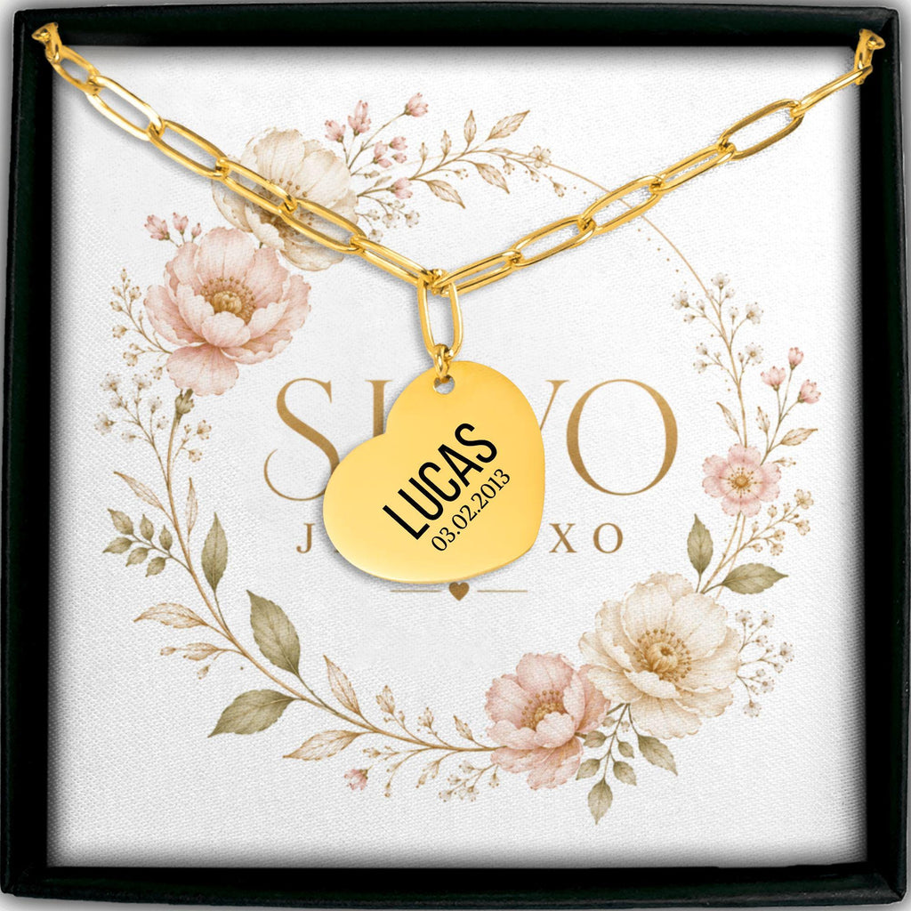 Personalized Heart Necklace with Laser Engraving | Stainless Steel, 18k Gold or Rose Gold Plated | Customizable Pendant