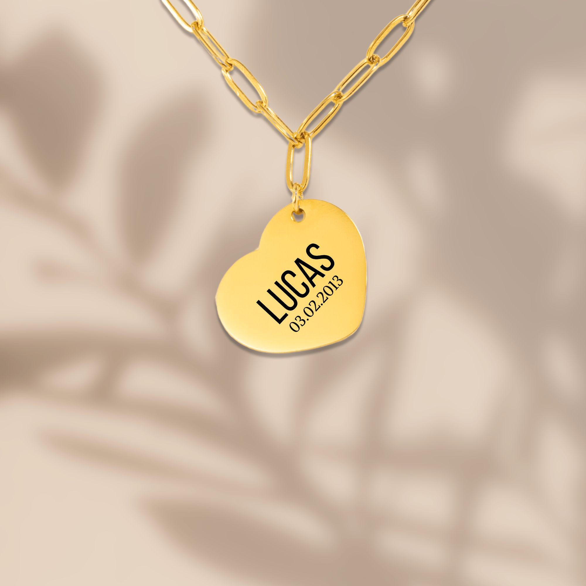 Personalized Heart Necklace with Laser Engraving | Stainless Steel, 18k Gold or Rose Gold Plated | Customizable Pendant