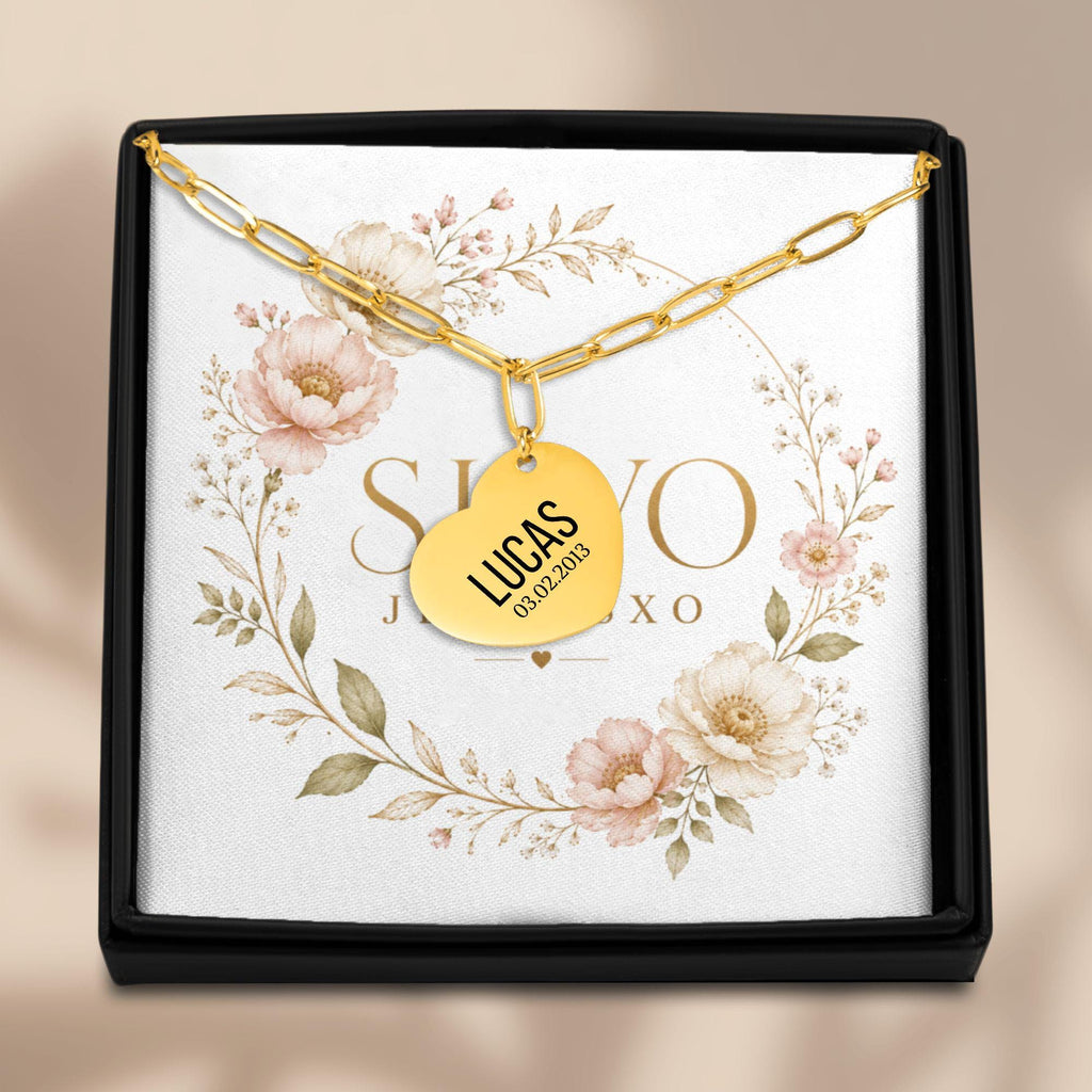 Personalized Heart Necklace with Laser Engraving | Stainless Steel, 18k Gold or Rose Gold Plated | Customizable Pendant