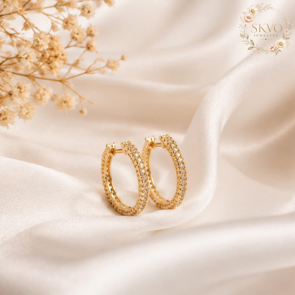 Hoop Earrings with 18K Gold Plated | Dainty Crystal Jewelry for Women | Elegant Gift for Her | Bridal or Everyday Wear