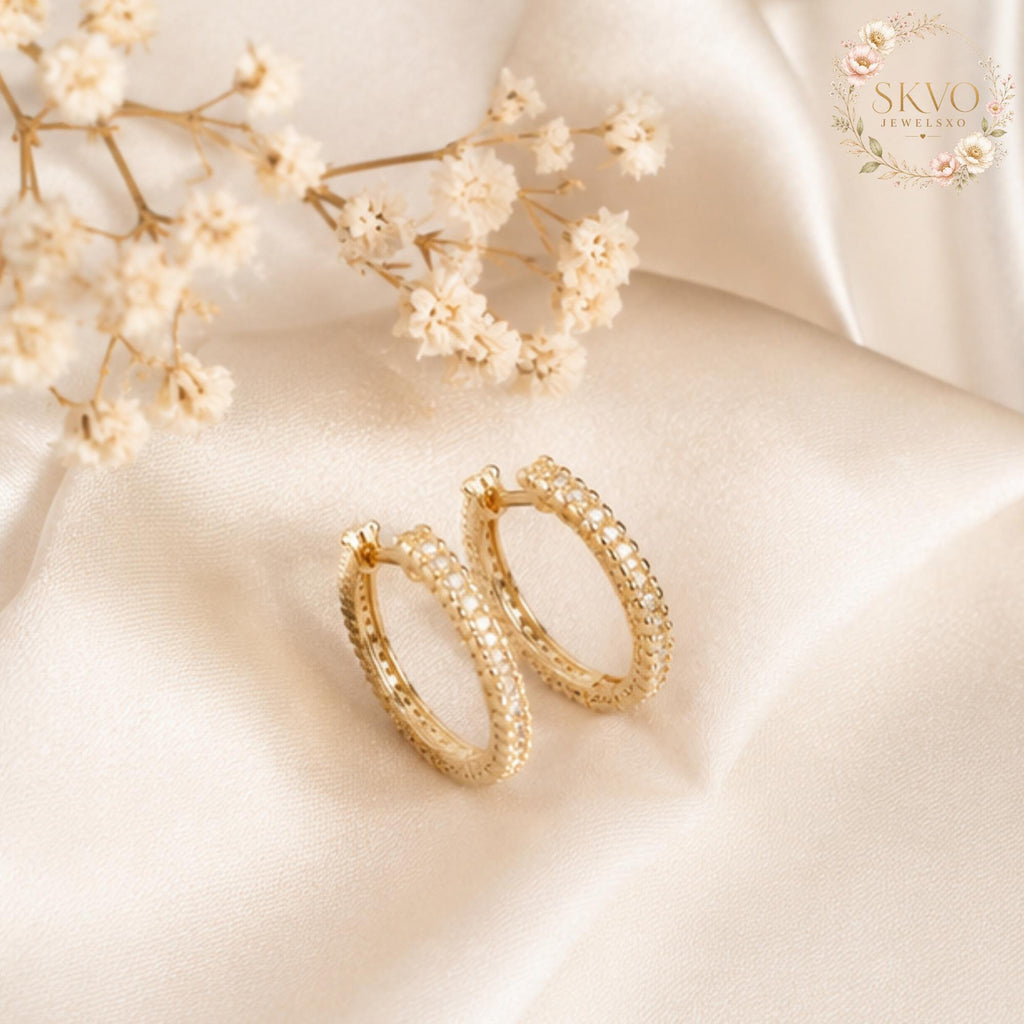 Hoop Earrings with 18K Gold Plated | Dainty Crystal Jewelry for Women | Elegant Gift for Her | Bridal or Everyday Wear