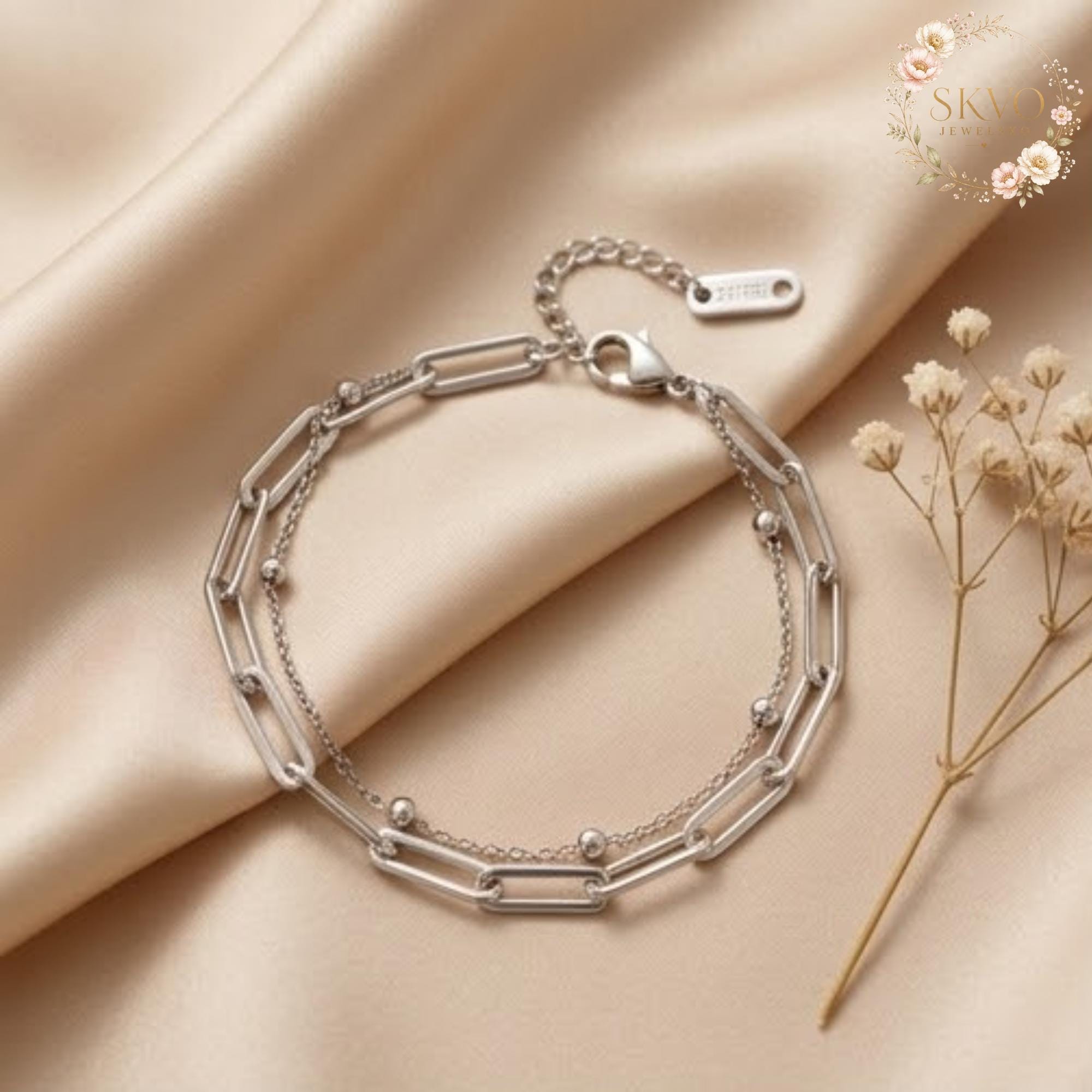 Stainless Steel Ball and Chain Bracelet | Minimalist Jewelry | Layered Bracelet | Modern Silver Accessory | Gift for Her