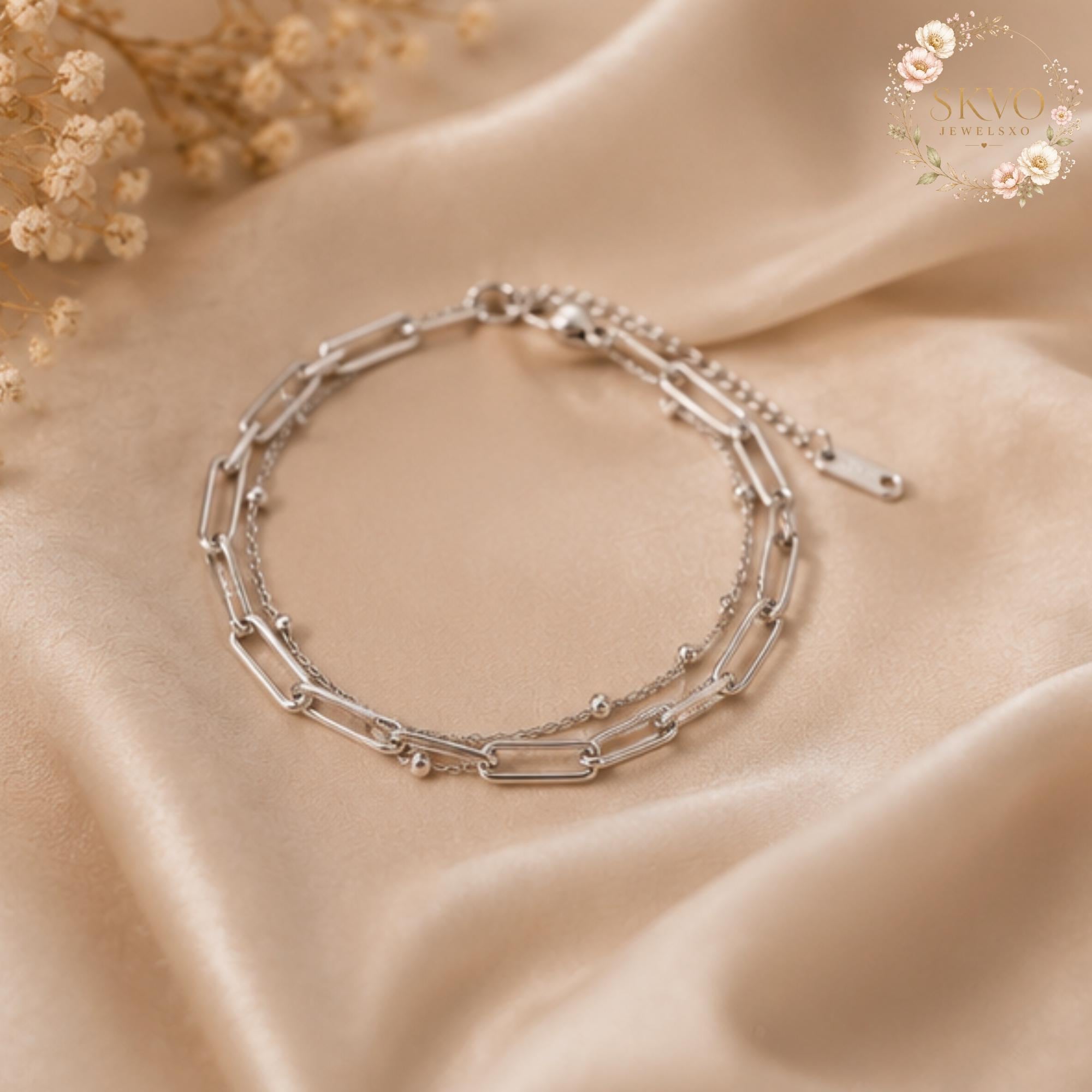 Stainless Steel Ball and Chain Bracelet | Minimalist Jewelry | Layered Bracelet | Modern Silver Accessory | Gift for Her