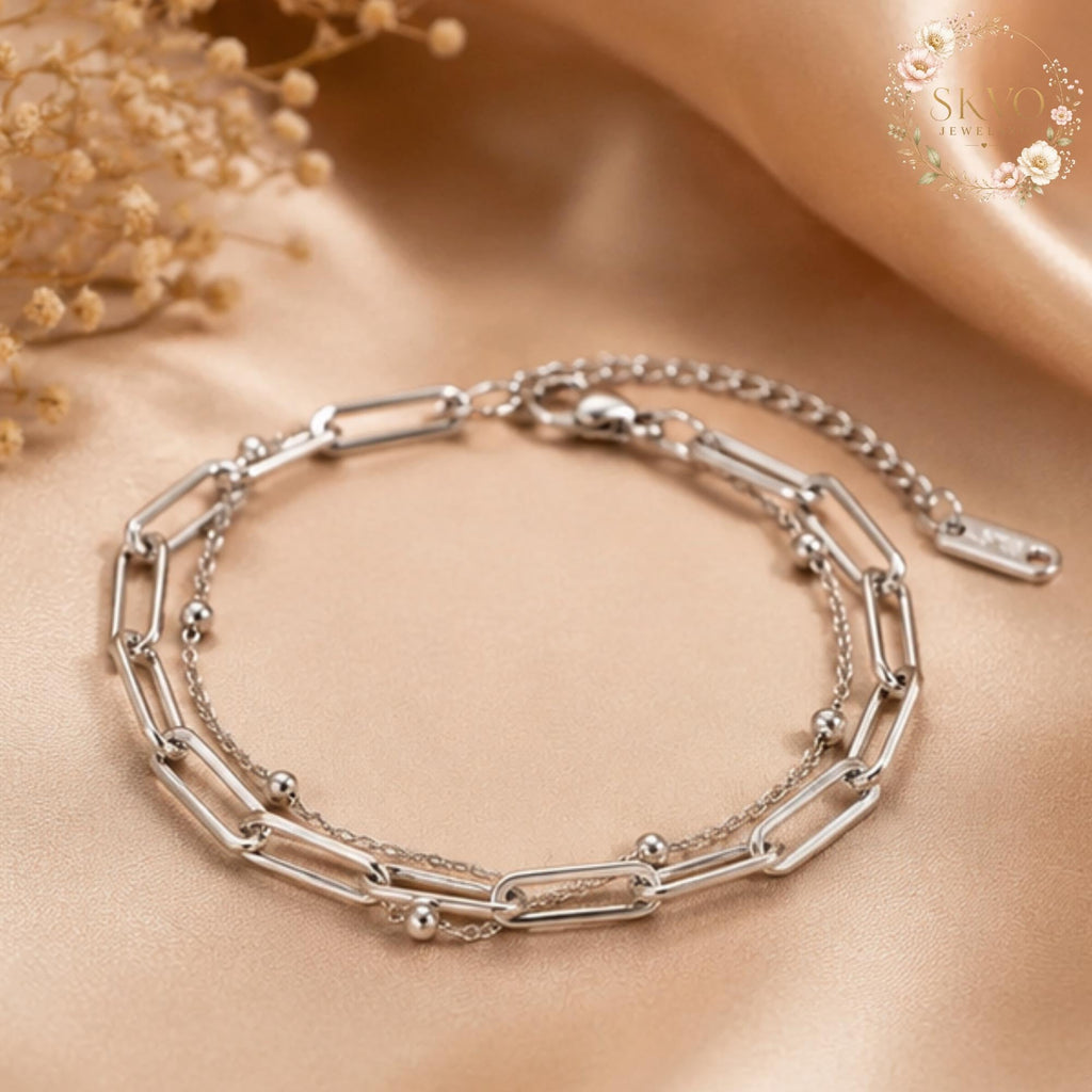 Stainless Steel Ball and Chain Bracelet | Minimalist Jewelry | Layered Bracelet | Modern Silver Accessory | Gift for Her
