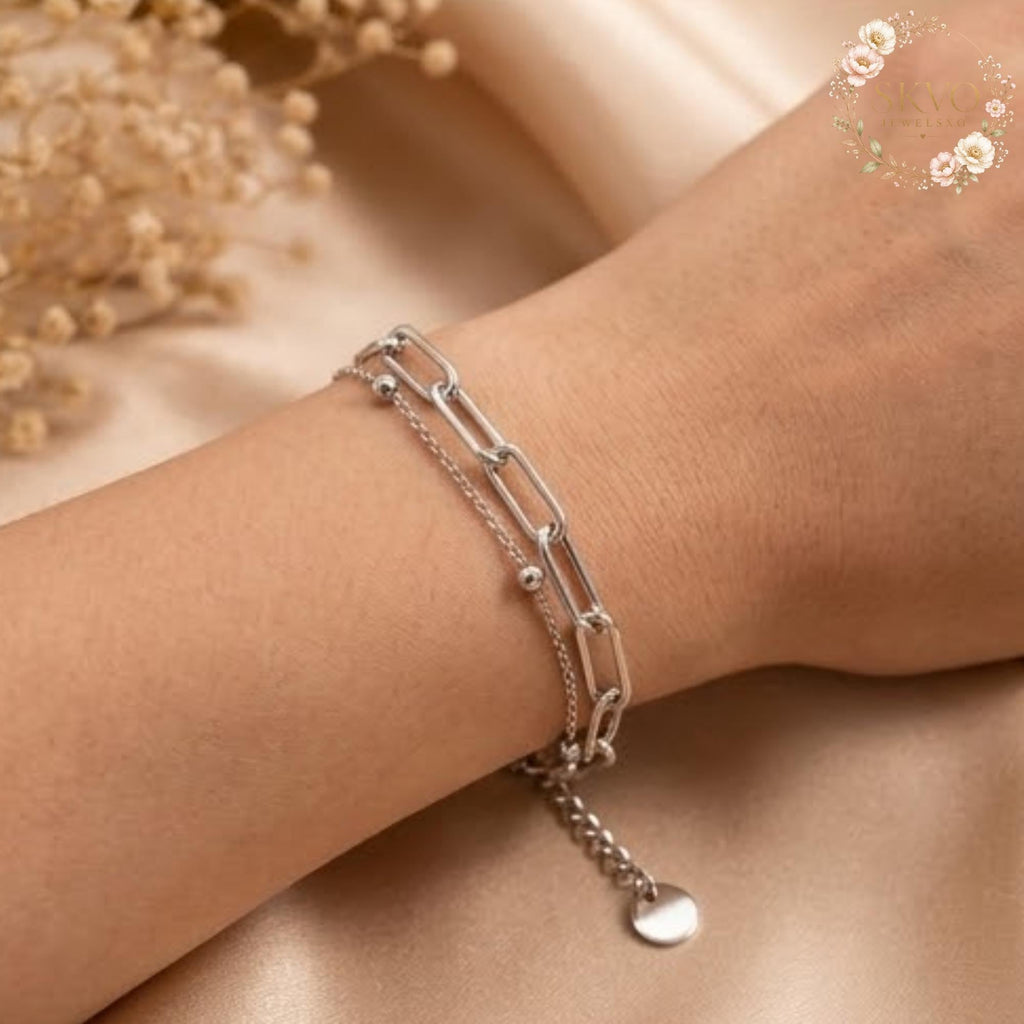 Stainless Steel Ball and Chain Bracelet | Minimalist Jewelry | Layered Bracelet | Modern Silver Accessory | Gift for Her