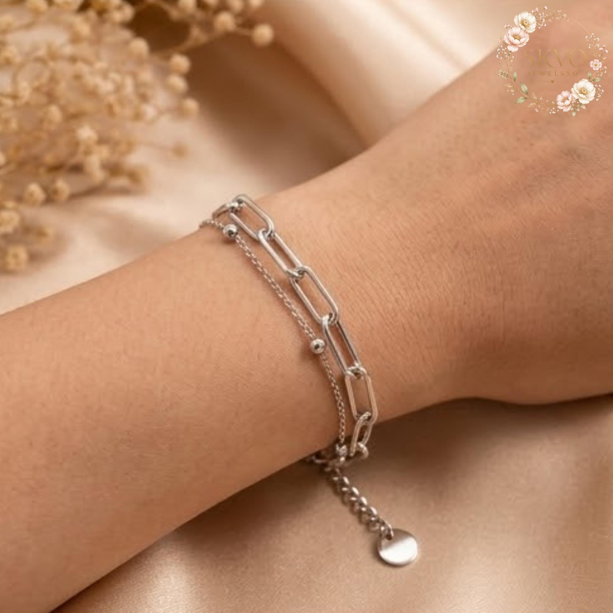 Stainless Steel Ball and Chain Bracelet | Minimalist Jewelry | Layered Bracelet | Modern Silver Accessory | Gift for Her