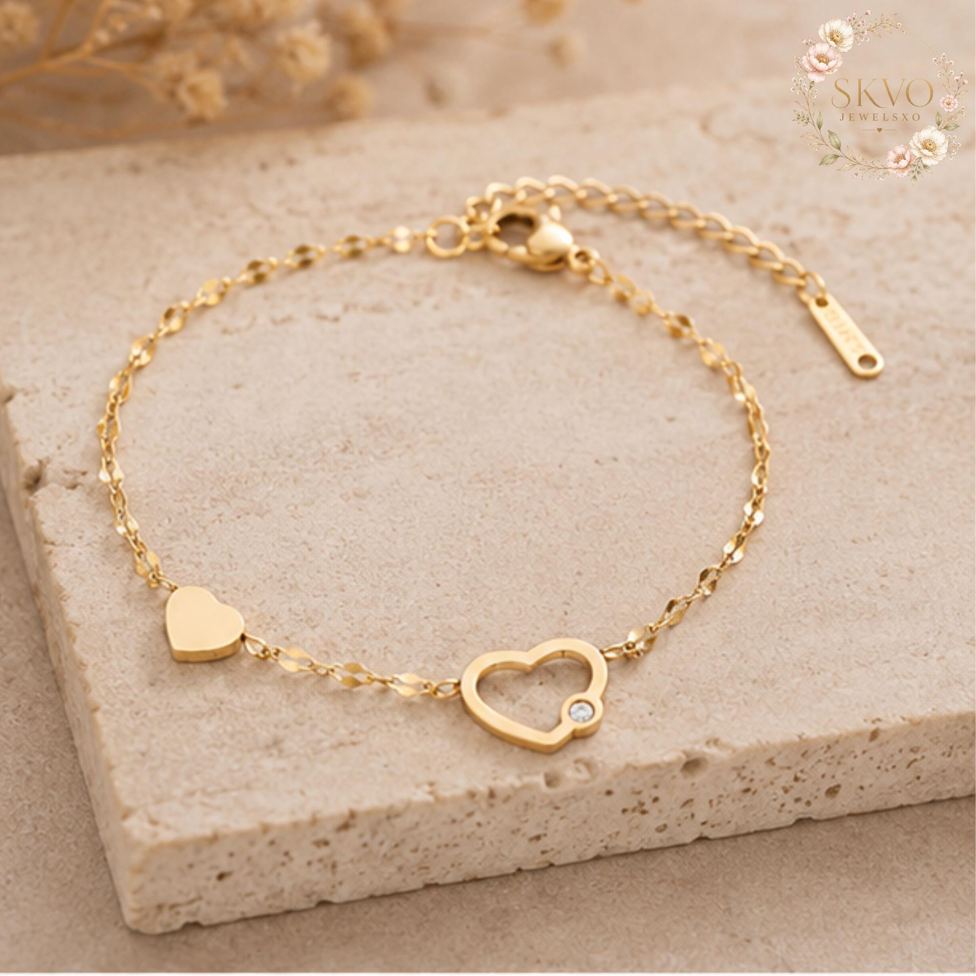 18K Gold Plated Heart Bracelet | Minimalist Jewelry | Gift for Her | Dainty Heart Charm | Elegant Wedding Accessory