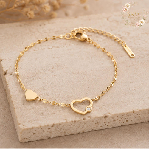 18K Gold Plated Heart Bracelet | Minimalist Jewelry | Gift for Her | Dainty Heart Charm | Elegant Wedding Accessory