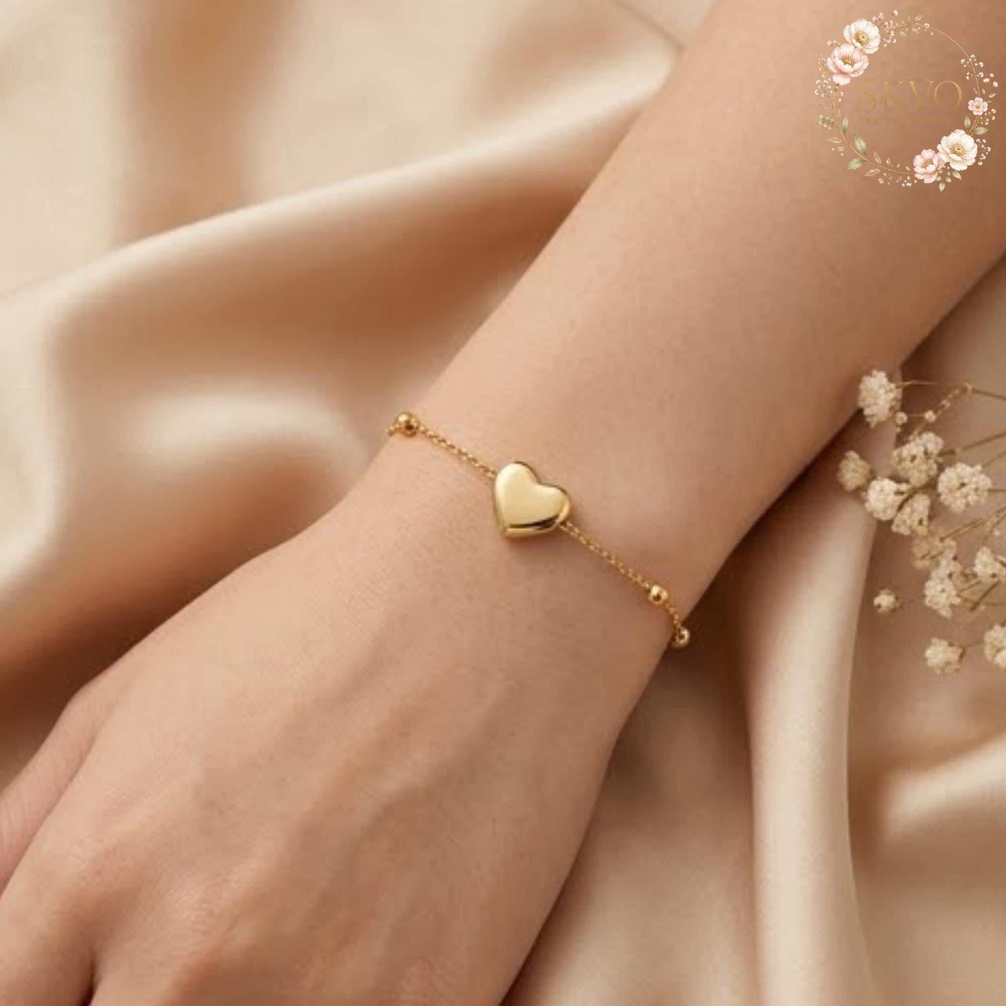 18k Gold Plated Heart Chain Bracelet, Dainty Charm Jewelry, Layered Romantic Accessories, Gift for Her, Elegant Valentine's Day Gift