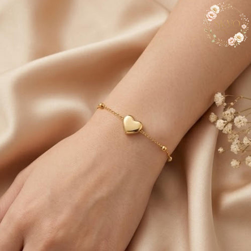 18k Gold Plated Heart Chain Bracelet, Dainty Charm Jewelry, Layered Romantic Accessories, Gift for Her, Elegant Valentine's Day Gift