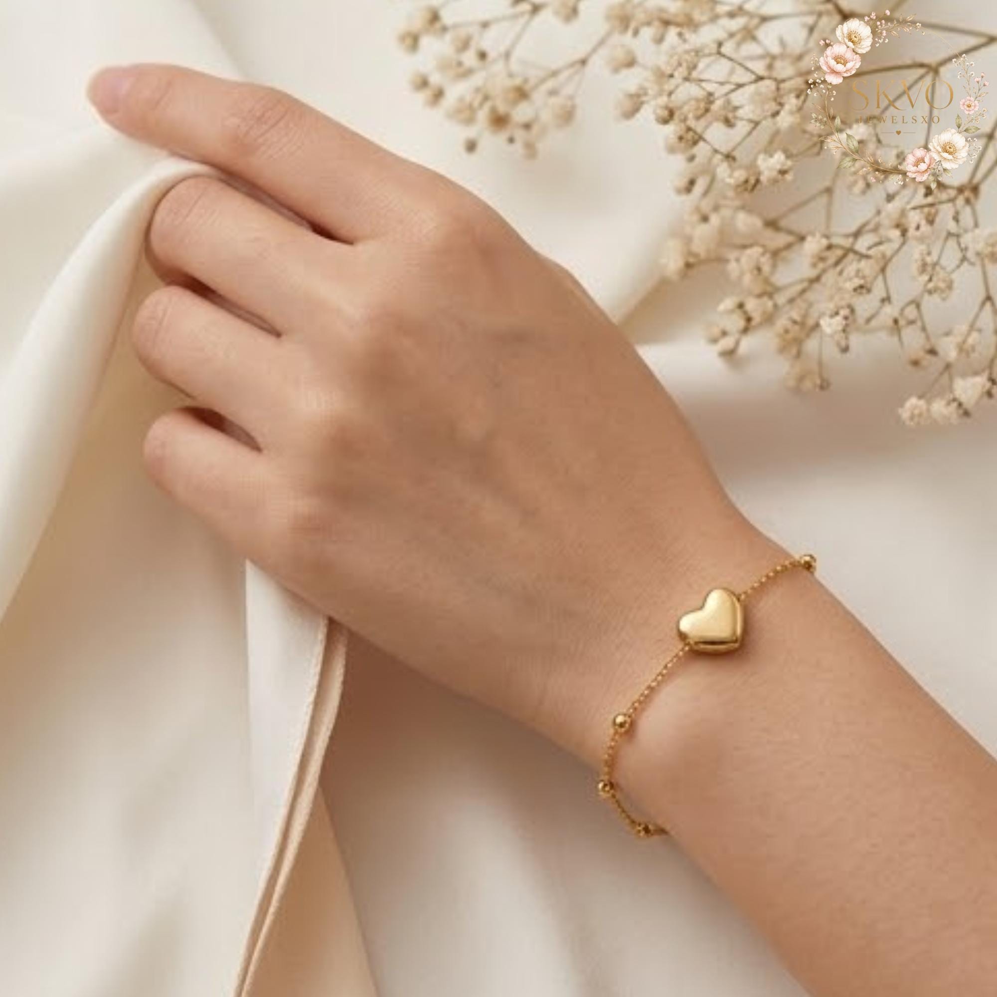 18k Gold Plated Heart Chain Bracelet, Dainty Charm Jewelry, Layered Romantic Accessories, Gift for Her, Elegant Valentine's Day Gift