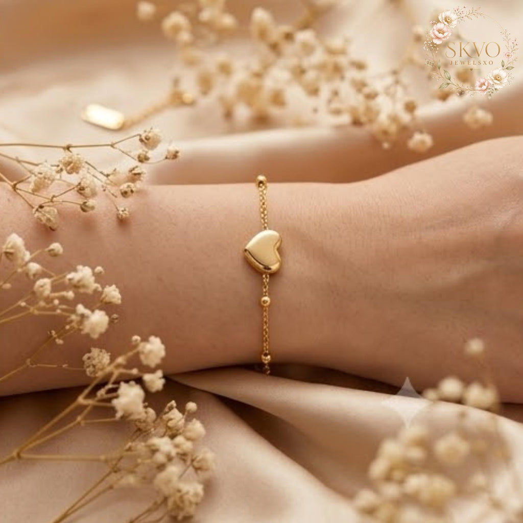 18k Gold Plated Heart Chain Bracelet, Dainty Charm Jewelry, Layered Romantic Accessories, Gift for Her, Elegant Valentine's Day Gift