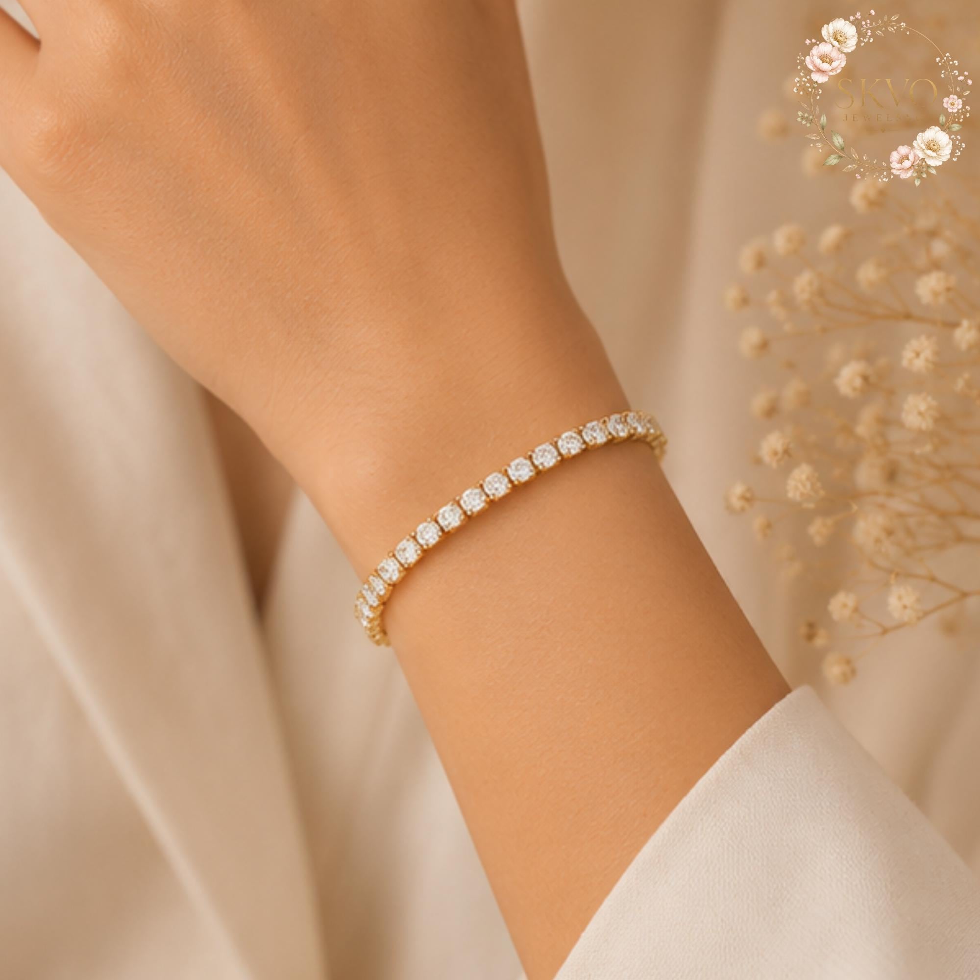 18k Gold Plated Cubic Zirconia Tennis Bracelet, Minimalist Jewelry for Women, Bridal Jewelry, Elegant Wedding Accessory, Gift for Her