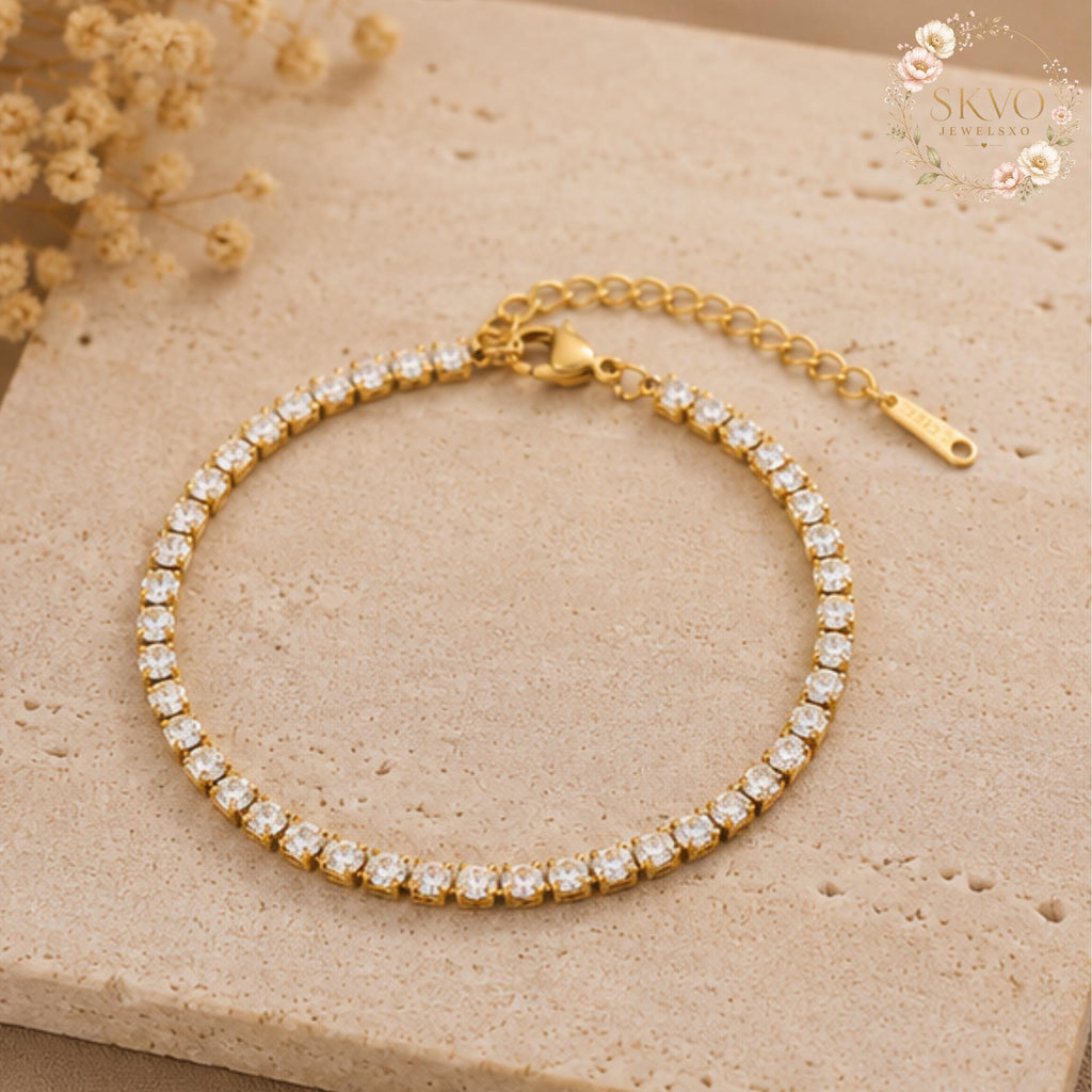 18k Gold Plated Cubic Zirconia Tennis Bracelet, Minimalist Jewelry for Women, Bridal Jewelry, Elegant Wedding Accessory, Gift for Her