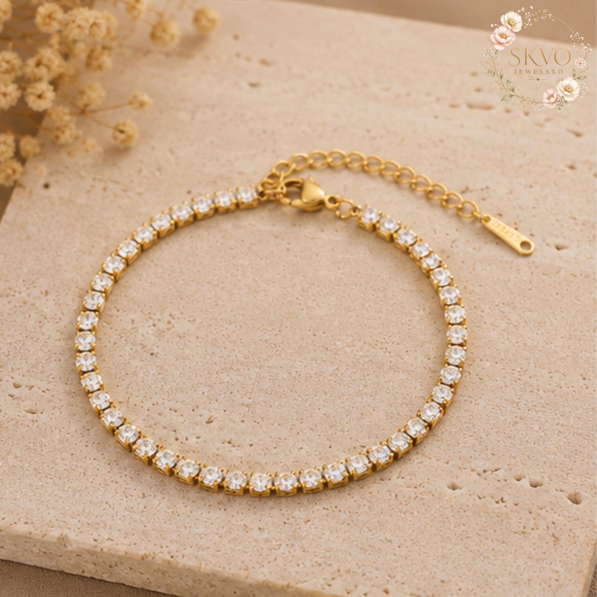 18k Gold Plated Cubic Zirconia Tennis Bracelet, Minimalist Jewelry for Women, Bridal Jewelry, Elegant Wedding Accessory, Gift for Her