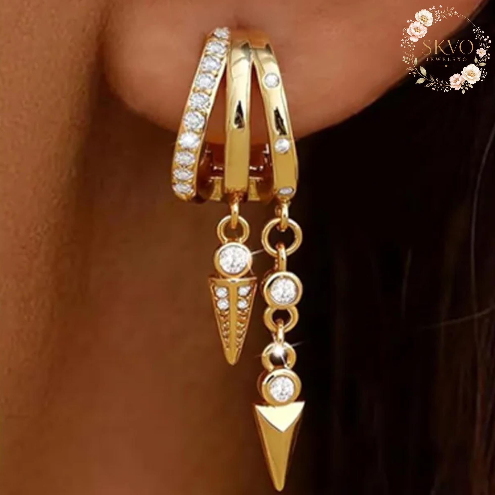 18k Gold Plated Dangle Earrings, Boho Statement Jewelry, Layered Hoop Earrings for Women, Gift for Her, Trendy Gold Earrings