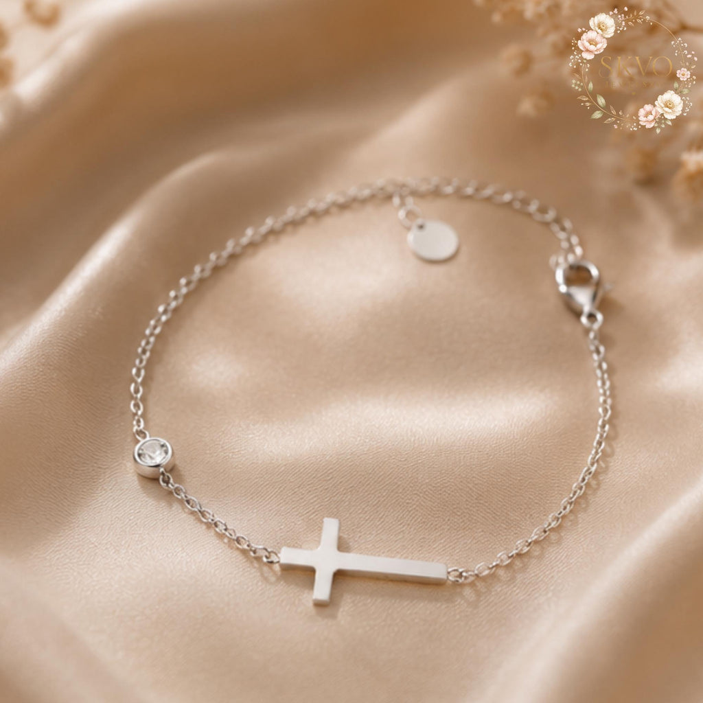 Stainless Steel Cross Dainty Bracelet, Minimalist Religious Jewelry, Silver Christian Charm, Gift for Her, Everyday Elegant Accessory