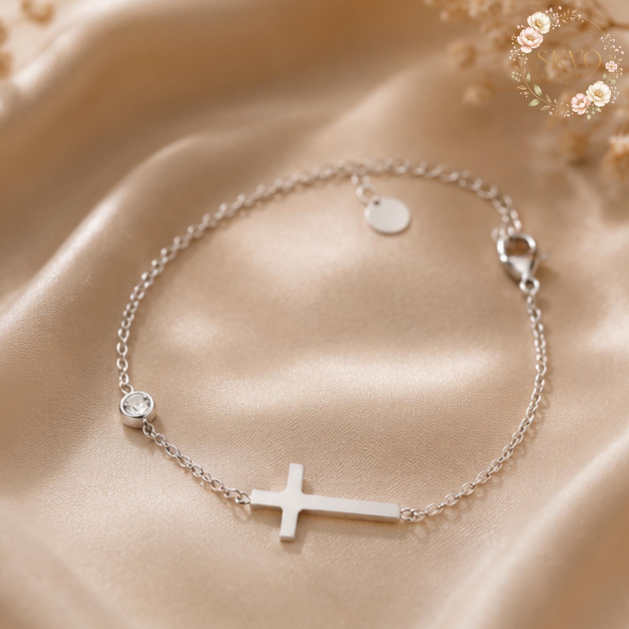 Stainless Steel Cross Dainty Bracelet, Minimalist Religious Jewelry, Silver Christian Charm, Gift for Her, Everyday Elegant Accessory